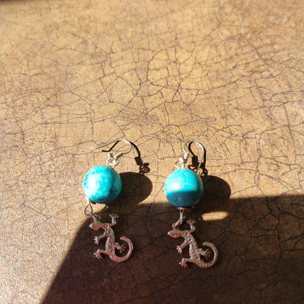 Turquoise and Silver Lizard Earrings